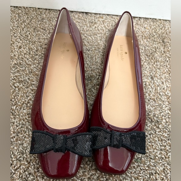 kate spade Shoes - Kate Spade Patent Leather Ballet Burgandy with a Black Bow